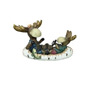 Whimsical‎ Moose Fishing Canoe Figurine Resin Cabin Decor Lodge Rustic Funny